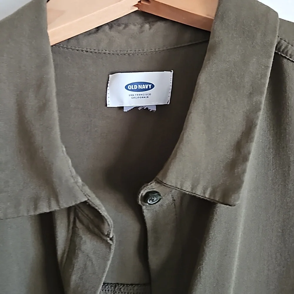OLD NAVY Button Down Collared Tunic Dress sz M Ladies Hunter Green